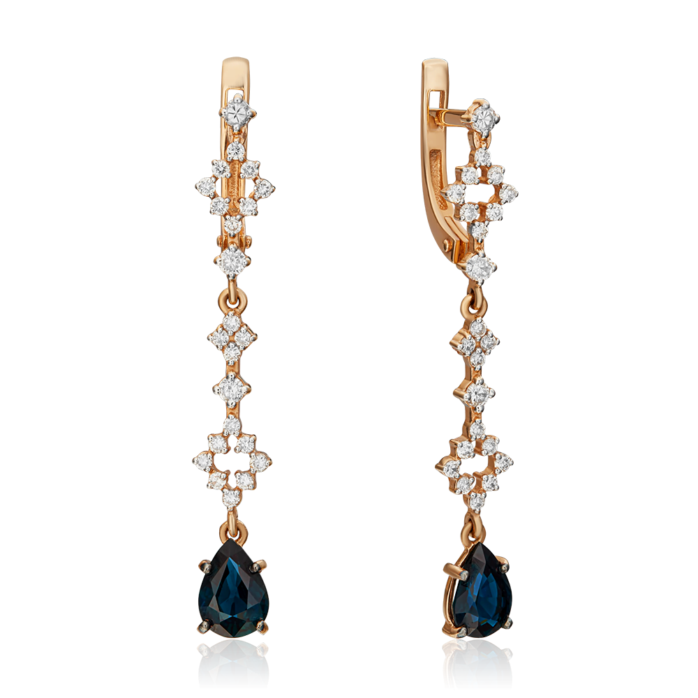 Серьги с английским замком из красного золота с сапфиром и бриллиантами 02-0654-00-105-1110-30