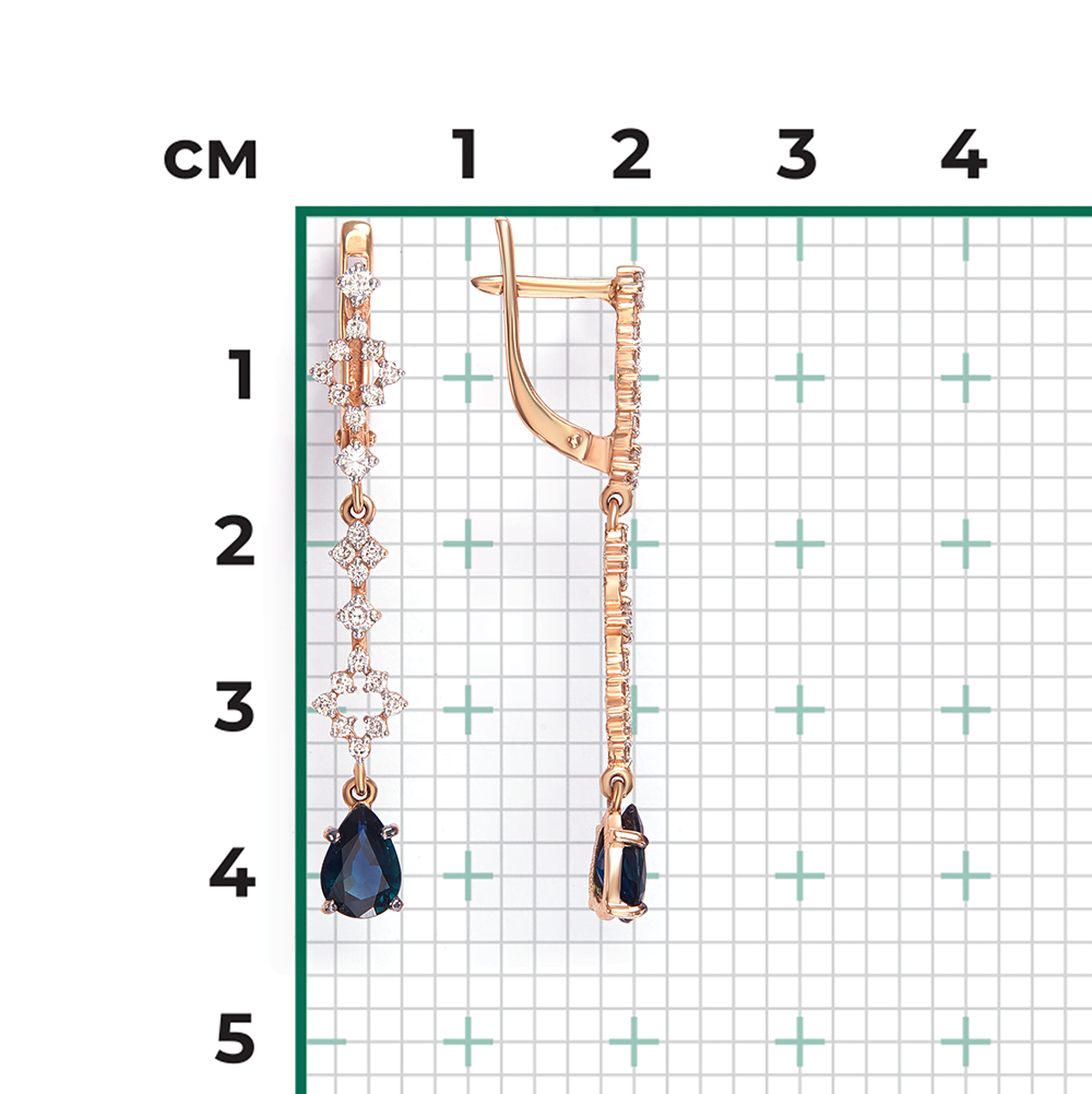 Серьги с английским замком из красного золота с сапфиром и бриллиантами 02-0654-00-105-1110-30