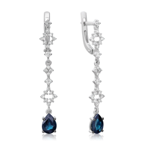 Серьги с английским замком из белого золота с сапфиром и бриллиантами