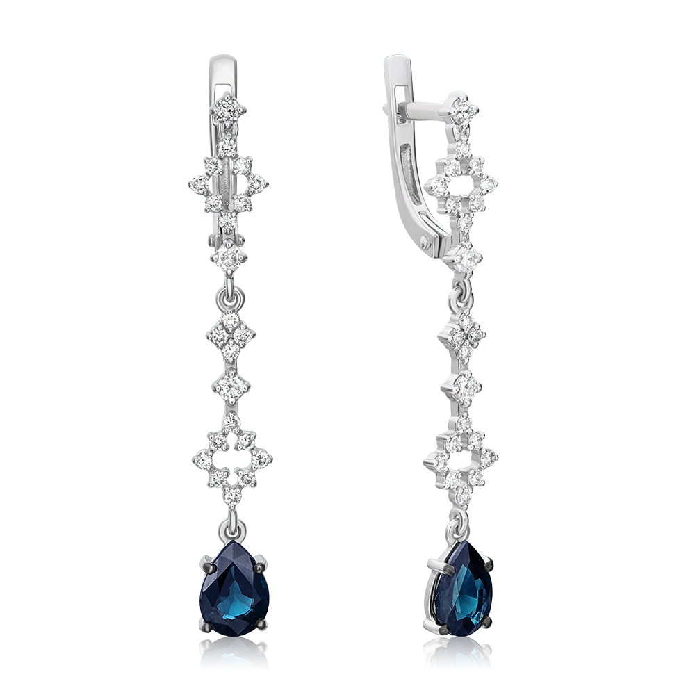 Серьги с английским замком из белого золота с сапфиром и бриллиантами 02-0655-00-105-1120-30