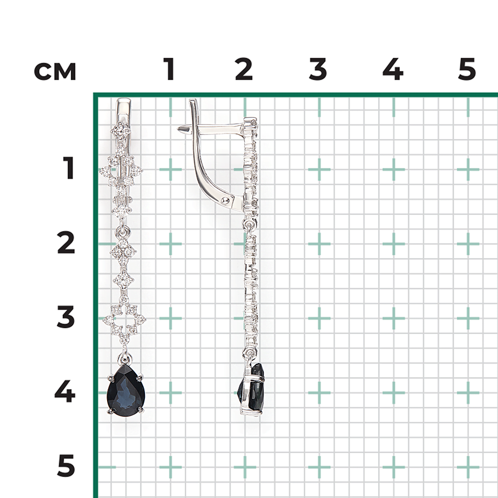 Серьги с английским замком из белого золота с сапфиром и бриллиантами 02-0655-00-105-1120-30