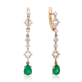 Серьги с английским замком из красного золота с изумрудом и бриллиантами 02-0654-00-106-1110-30