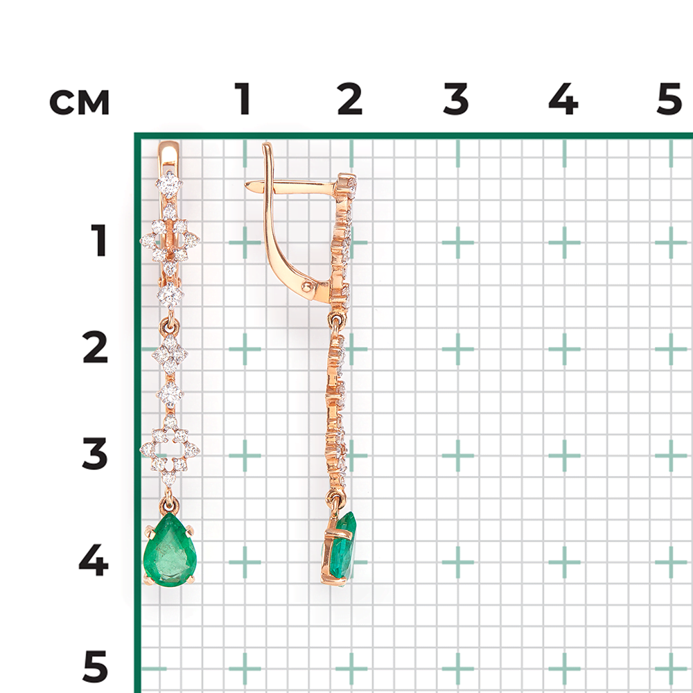Серьги с английским замком из красного золота с изумрудом и бриллиантами 02-0654-00-106-1110-30