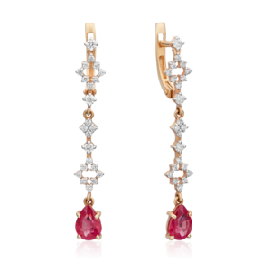 Серьги с английским замком из красного золота с рубином и бриллиантами