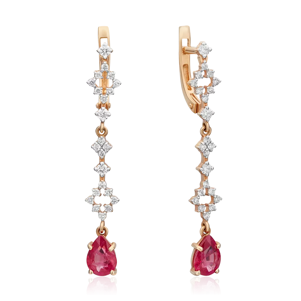 Серьги с английским замком из красного золота с рубином и бриллиантами 02-0654-00-107-1110-30