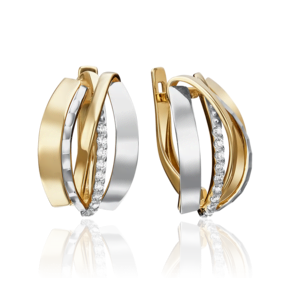 Серьги с английским замком из комбинированного золота с фианитами 02-4295-00-401-1121-42