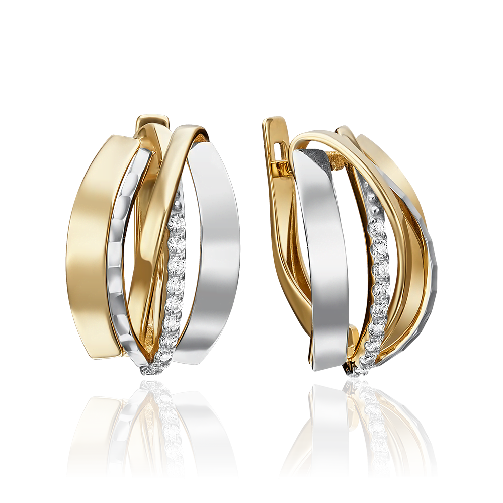 Серьги с английским замком из комбинированного золота с фианитами 02-4295-00-401-1121-42