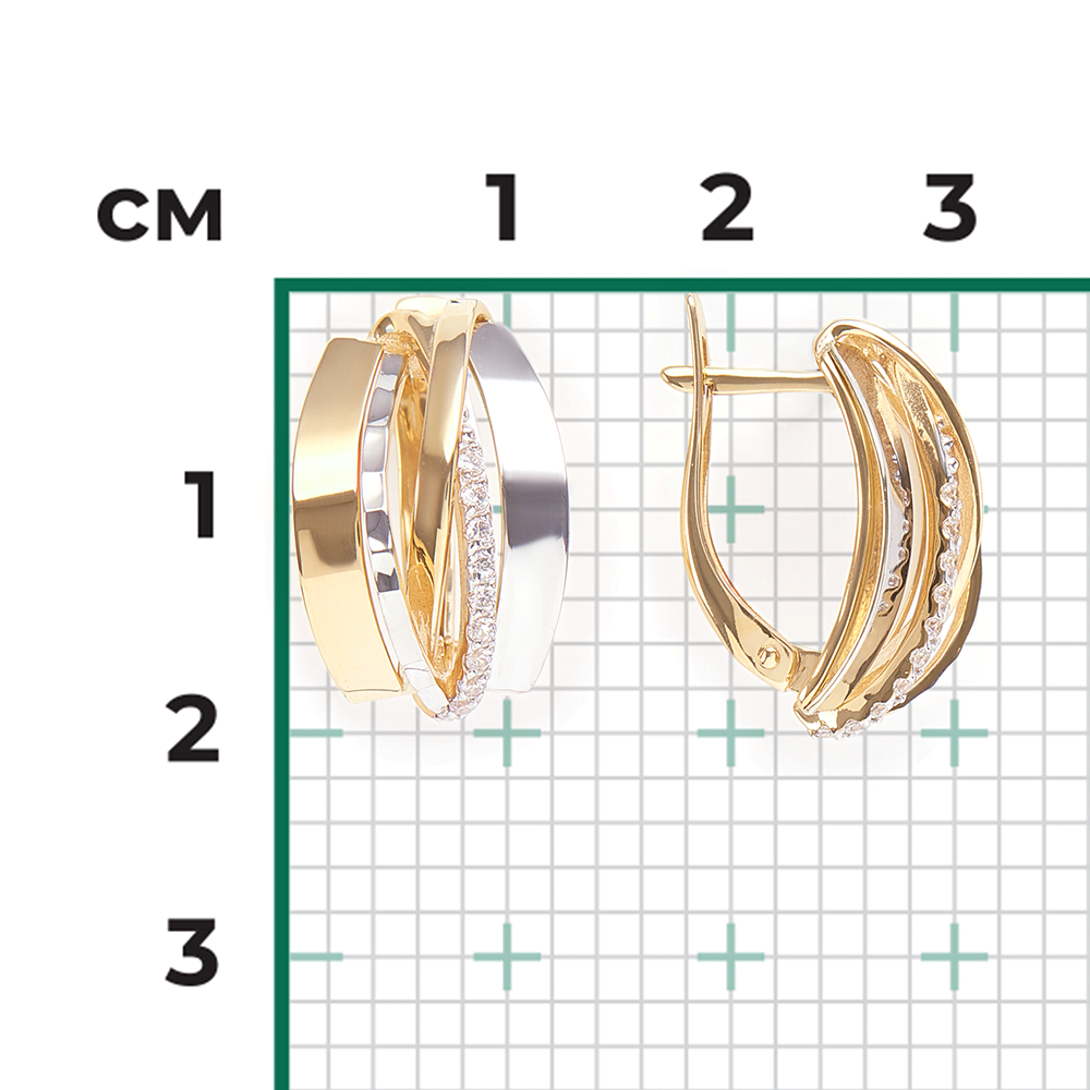Серьги с английским замком из комбинированного золота с фианитами 02-4295-00-401-1121-42