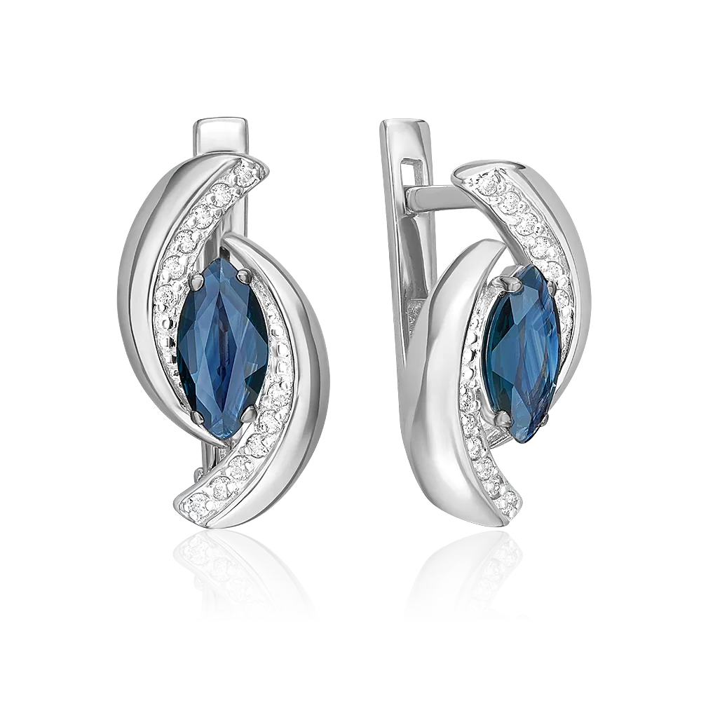 Серьги с английским замком из белого золота с сапфиром и бриллиантами 02-5235-00-105-1120