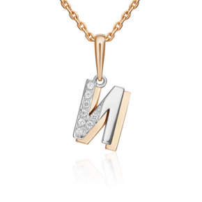 Подвеска «Буква И» из комбинированного золота с фианитами 03-3418-И-401-1111