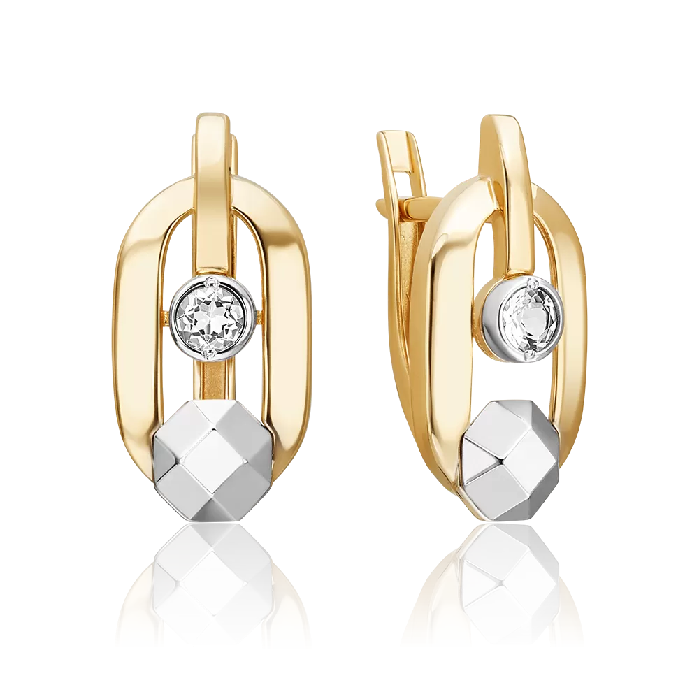 Серьги с английским замком из комбинированного золота с натуральным топазом white 02-5050-00-201-1121