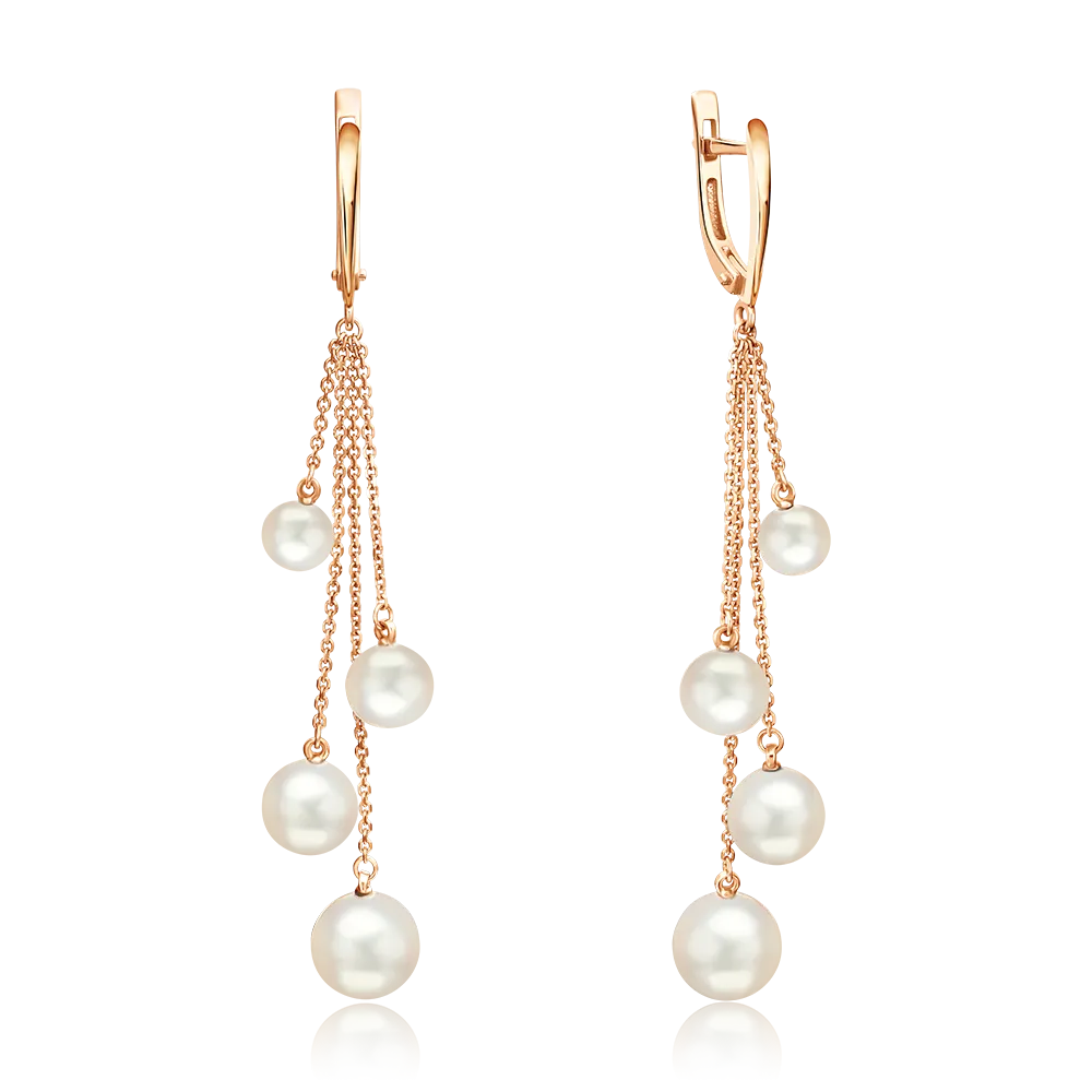 Серьги с английским замком из красного золота с жемчугом культивированным 02-4411-00-301-1110-31