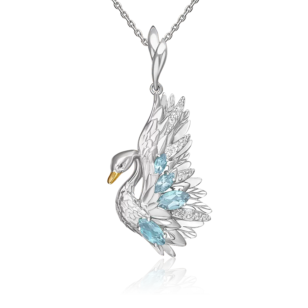 Подвеска «Лебедь» из белого золота с топазами и натуральными топазами white 03-3503-01-201-1120