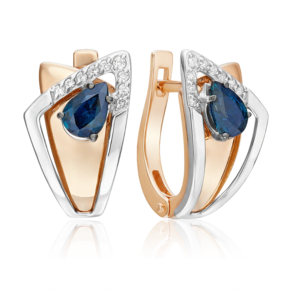 Серьги с английским замком из комбинированного золота с сапфиром и бриллиантами 02-5226-00-105-1111