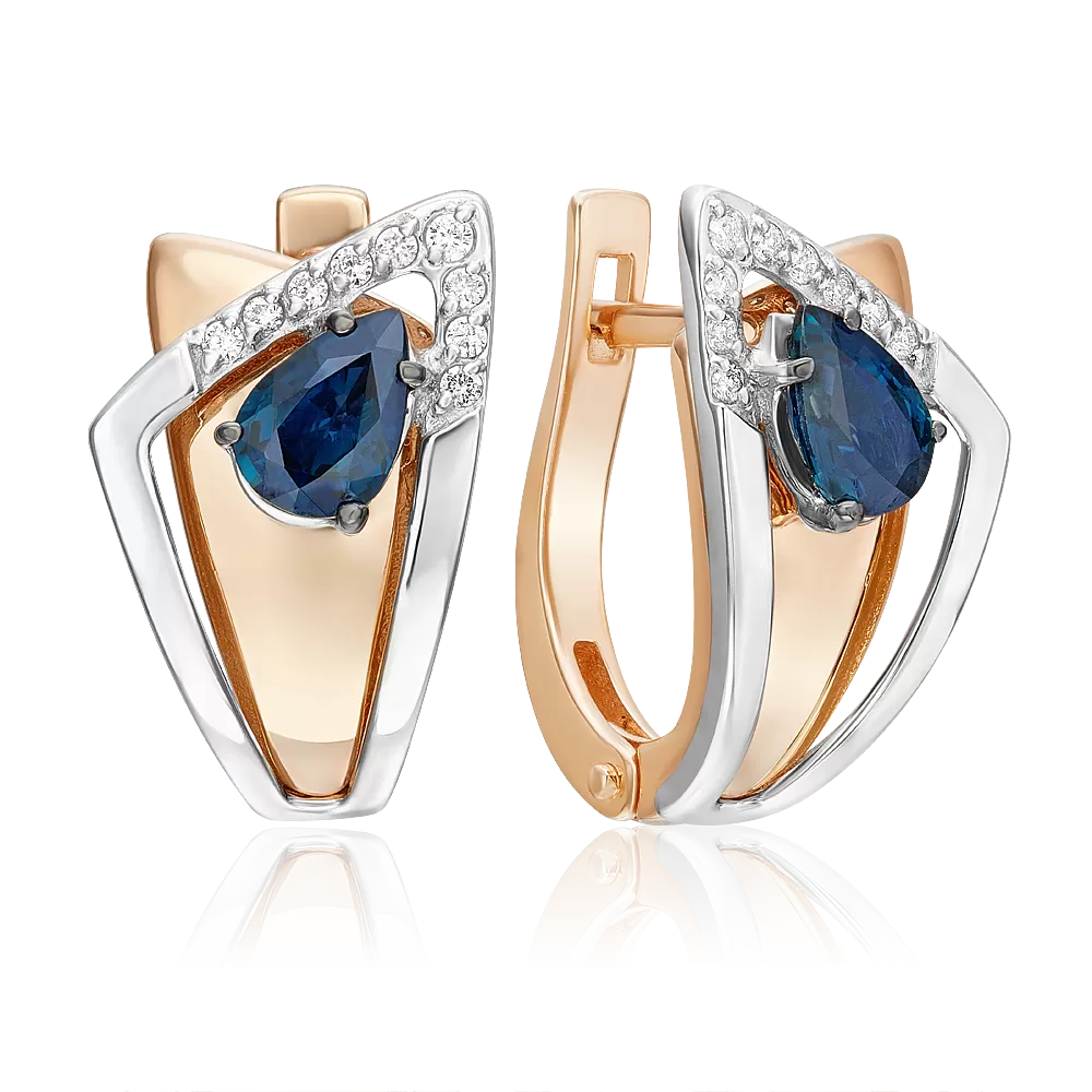 Серьги с английским замком из комбинированного золота с сапфиром и бриллиантами 02-5226-00-105-1111