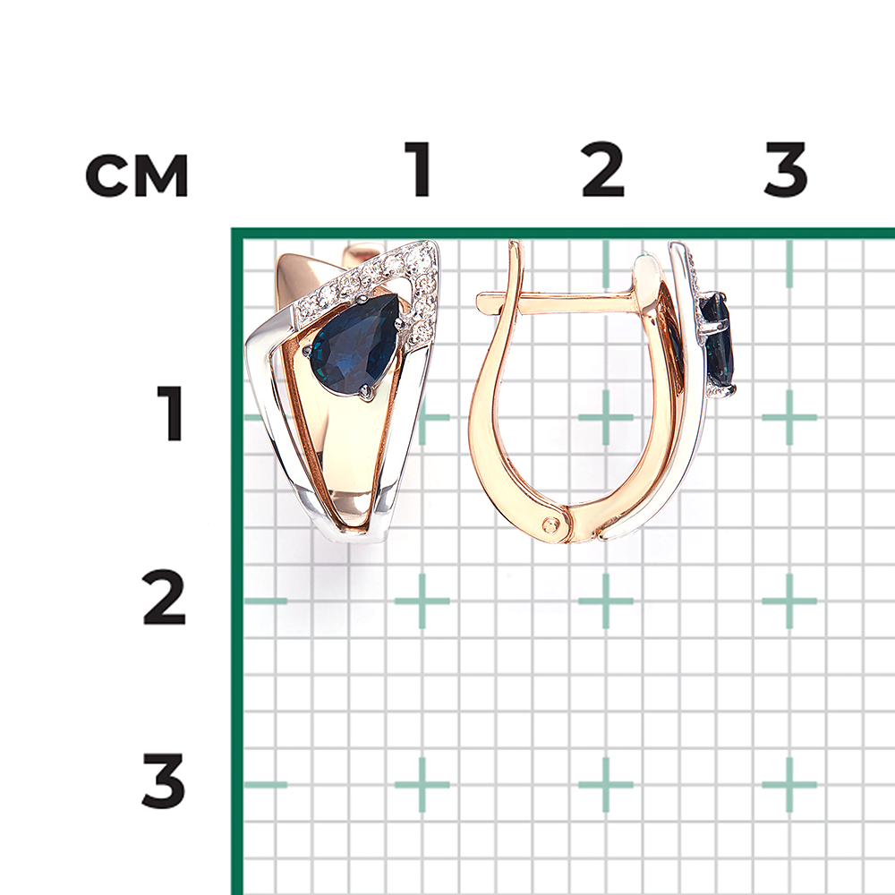 Серьги с английским замком из комбинированного золота с сапфиром и бриллиантами 02-5226-00-105-1111