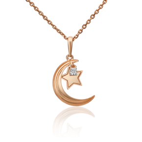 Подвеска «Звезда и полумесяц» из красного золота с фианитом 03-2962-00-401-1110-42