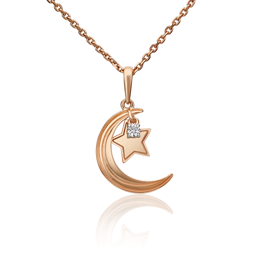 Подвеска «Звезда и полумесяц» из красного золота с фианитом 03-2962-00-401-1110-42