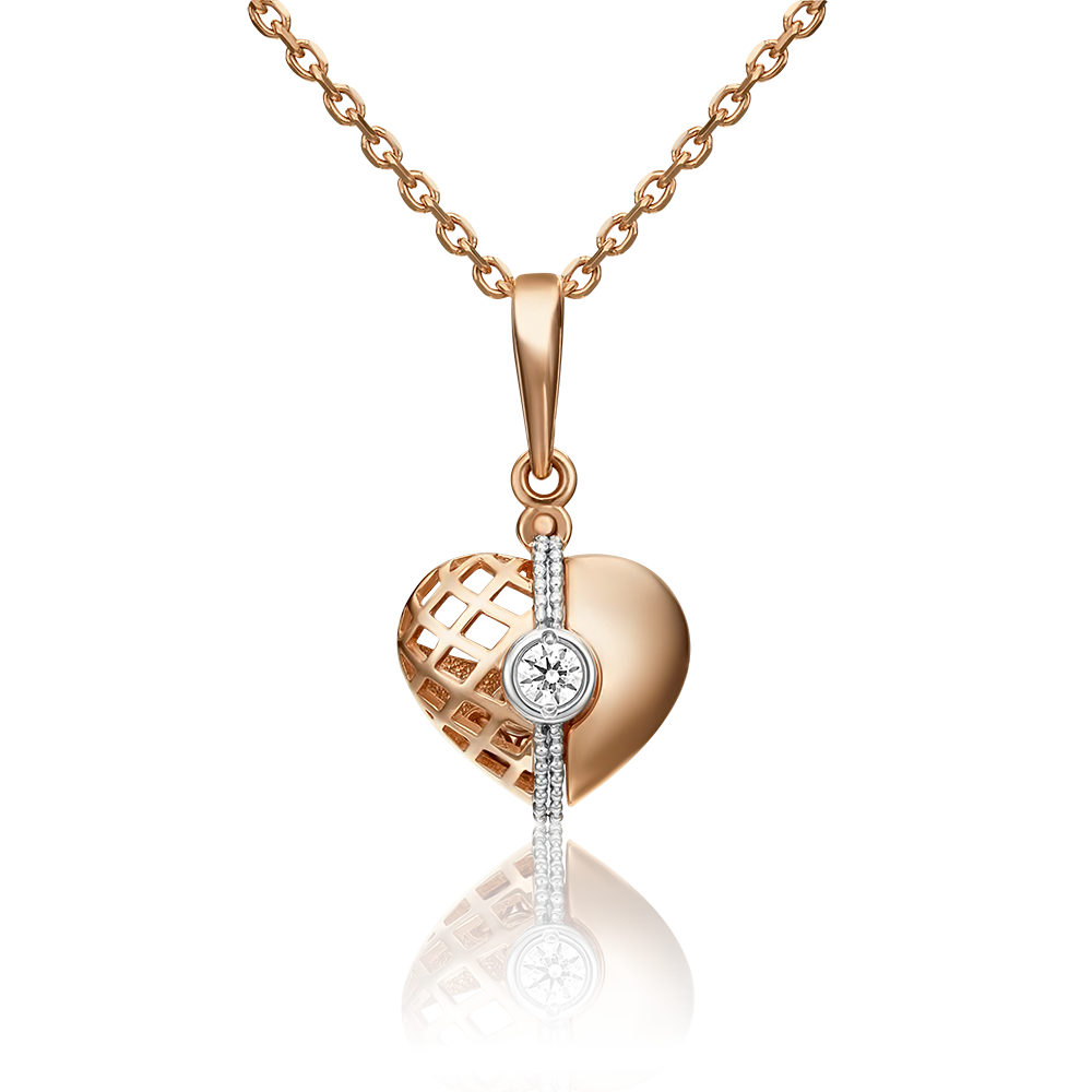 Подвеска «Сердце» из комбинированного золота с фианитами 03-3062-00-401-1111-48