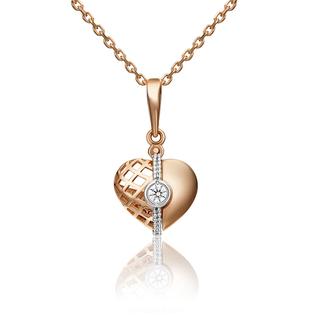 Подвеска «Сердце» из комбинированного золота с фианитами 03-3062-00-401-1111-48