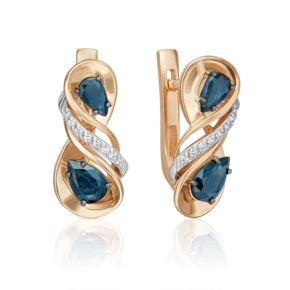 Серьги с английским замком из комбинированного золота с сапфирами и бриллиантами 02-5211-00-105-1111