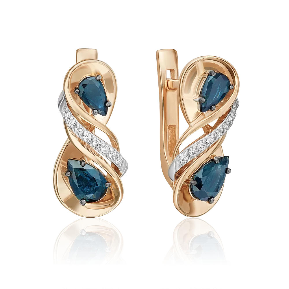 Серьги с английским замком из комбинированного золота с сапфирами и бриллиантами 02-5211-00-105-1111