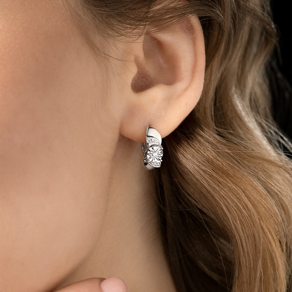 Серьги с английским замком из белого золота с бриллиантами 02-5233-00-101-1120