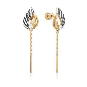 Серьги с принтом «Зебра» из комбинированного золота с фианитом и эмалью 02-5195-00-401-1121