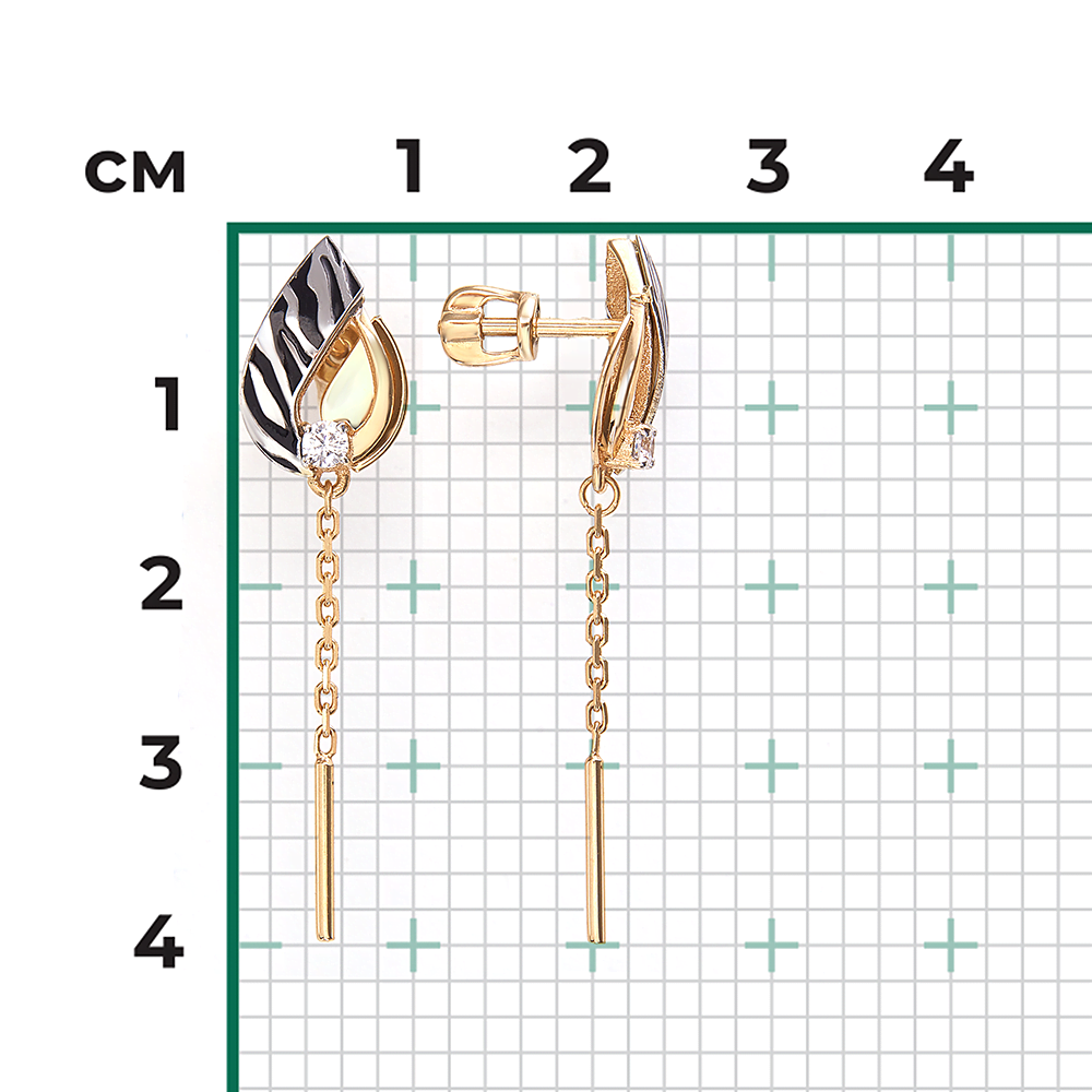 Серьги с принтом «Зебра» из комбинированного золота с фианитом и эмалью 02-5195-00-401-1121