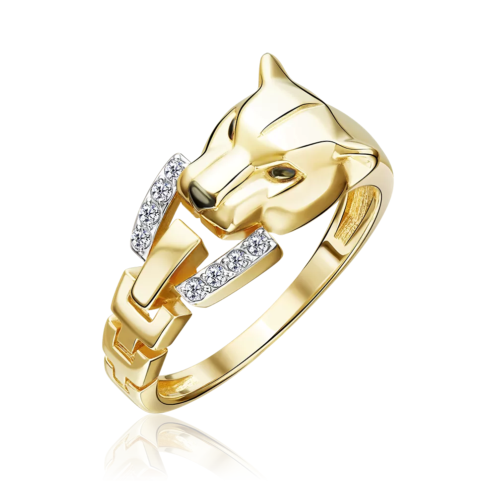 Кольцо «Пантера» из лимонного золота с фианитами 01-5880-00-401-1130