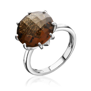 Кольцо из серебра с кварцем дымчатым и фианитами 01-3484-00-208-0200