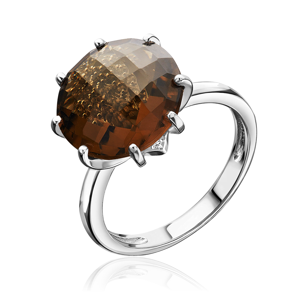 Кольцо из серебра с кварцем дымчатым и фианитами 01-3484-00-208-0200