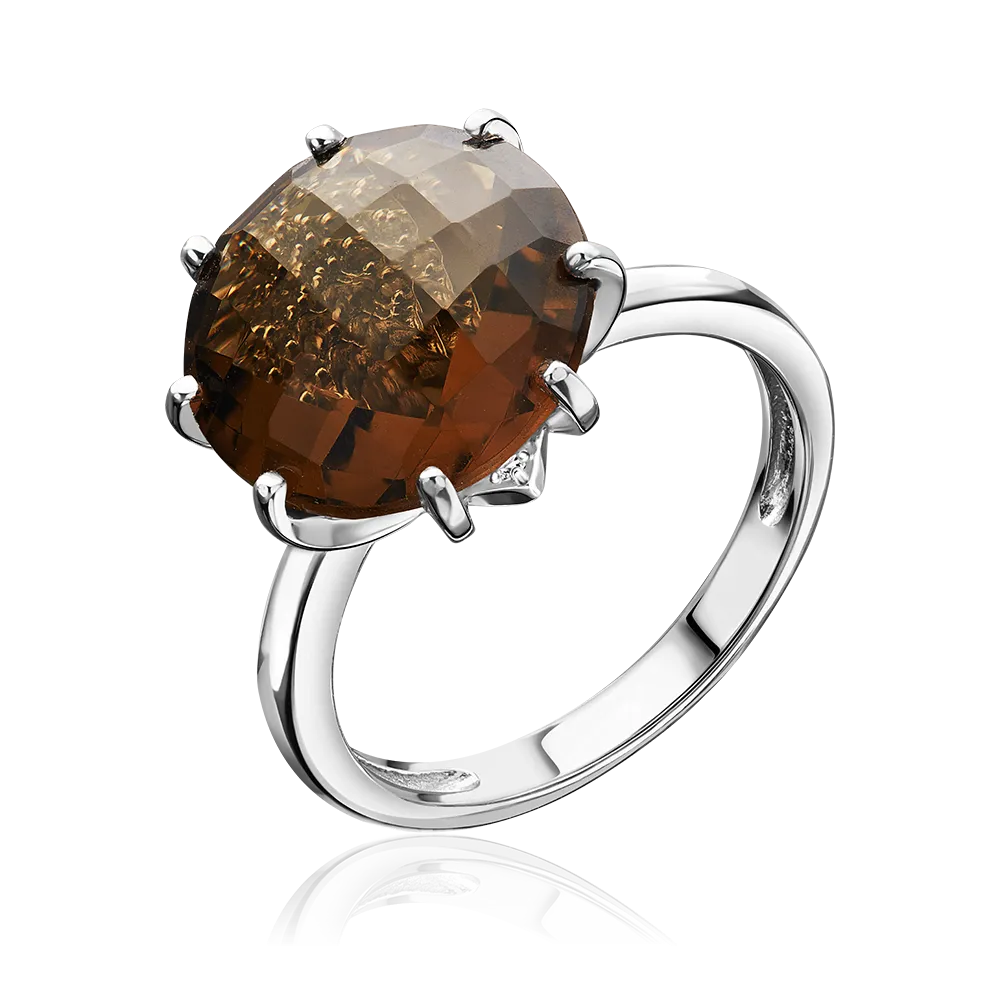 Кольцо из серебра с кварцем дымчатым и фианитами 01-3484-00-208-0200