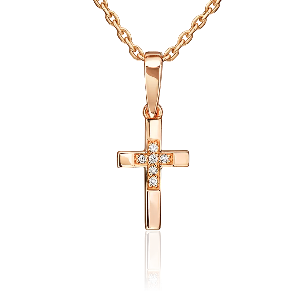 Декоративный крест из красного золота с бриллиантами 03-3693-00-101-1110