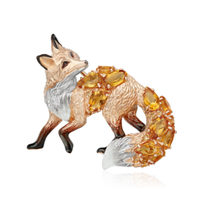 Брошь «Лисица» из красного золота с цитринами и эмалью 04-0294-00-206-1110