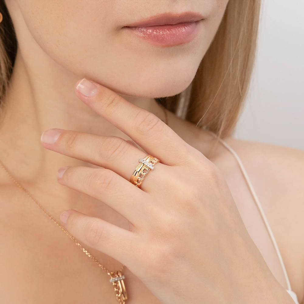 Кольцо «Стильная фантазия» из комбинированного золота с натуральными топазами white 01-5502-00-201-1111