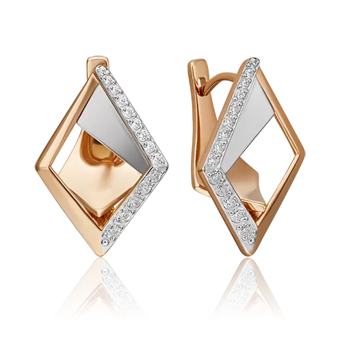 Серьги с английским замком из комбинированного золота с фианитами 02-4605-00-401-1111-23