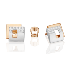 Серьги-пусеты из комбинированного золота с фианитами 02-5125-00-401-1111