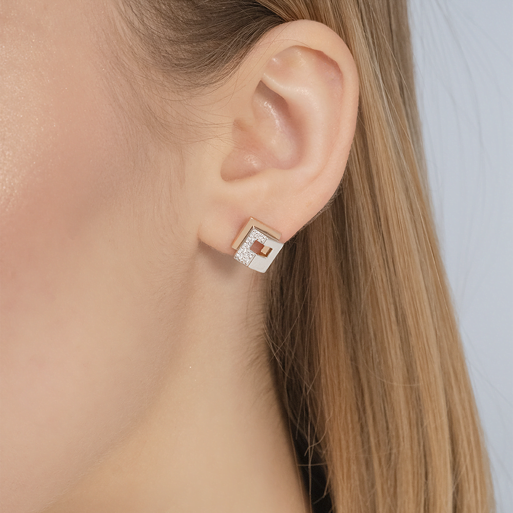 Серьги-пусеты из комбинированного золота с фианитами 02-5125-00-401-1111