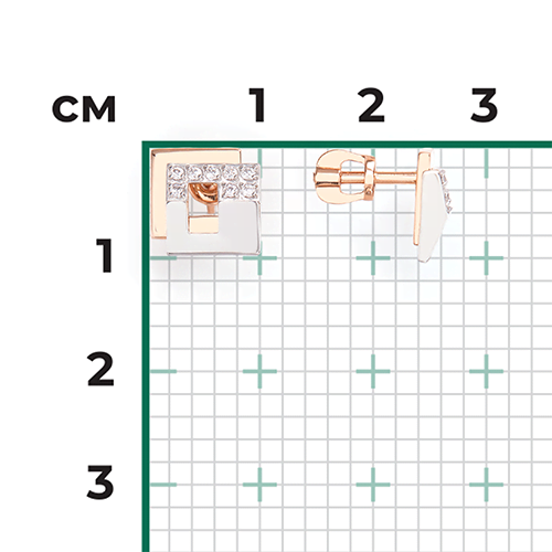 Серьги-пусеты из комбинированного золота с фианитами 02-5125-00-401-1111