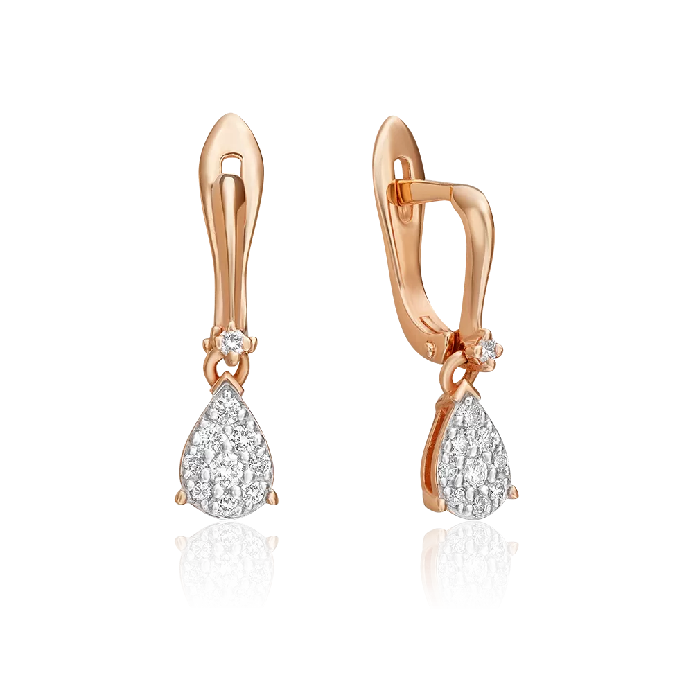 Серьги с английским замком из красного золота с бриллиантами 02-0926-00-101-1110-30