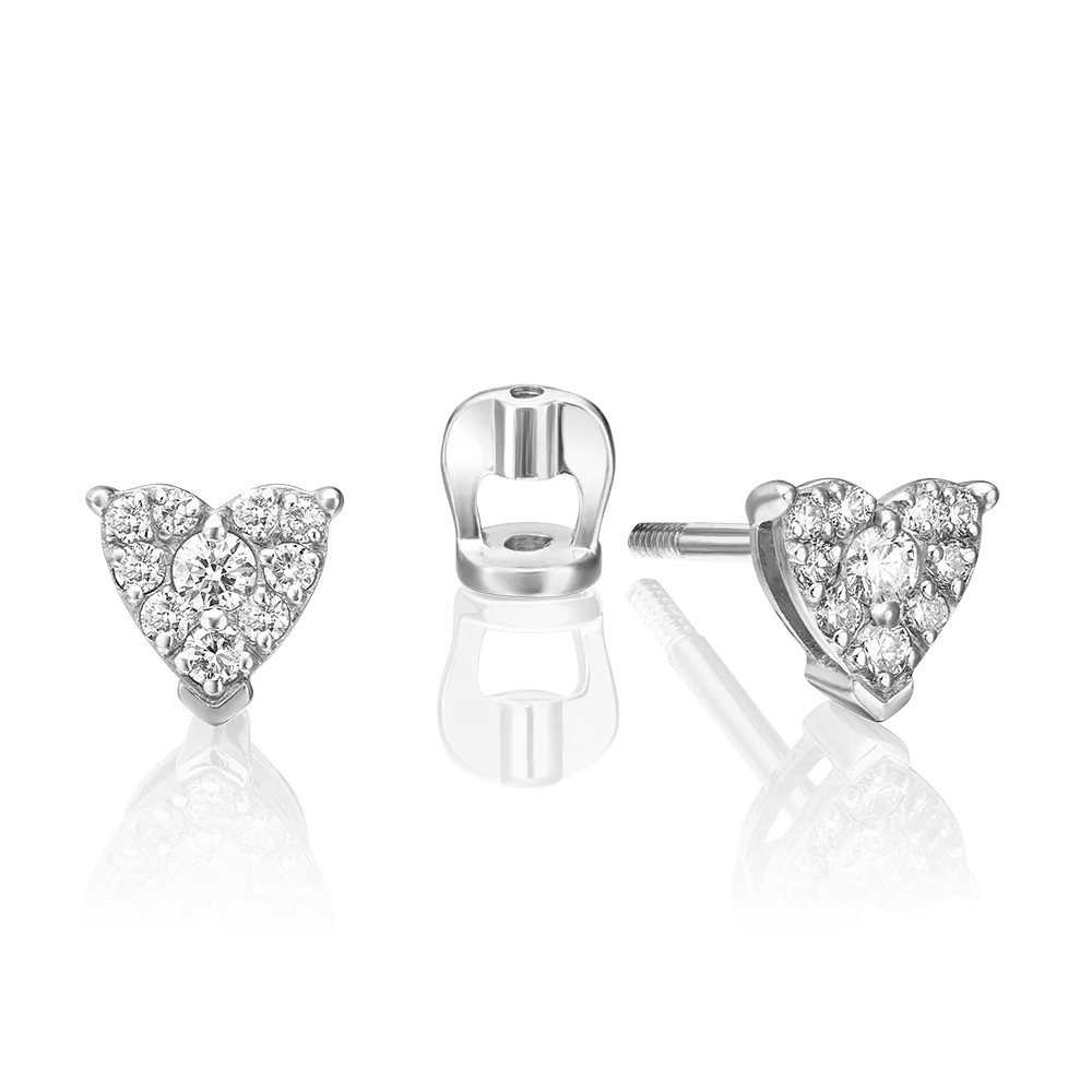 Серьги-пусеты «Сердца» из белого золота с бриллиантами 02-0927-00-101-1120-30