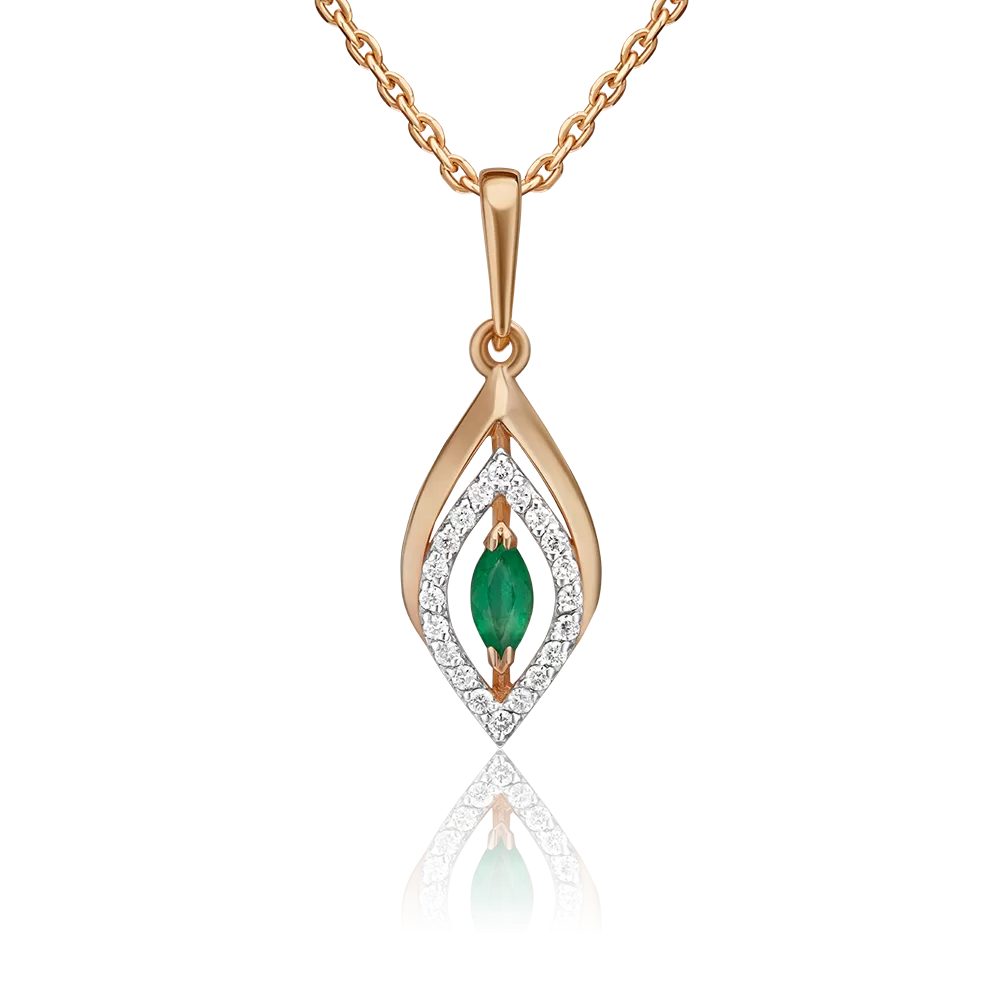 Подвеска из красного золота с изумрудом и бриллиантами 03-0536-00-106-1110-30