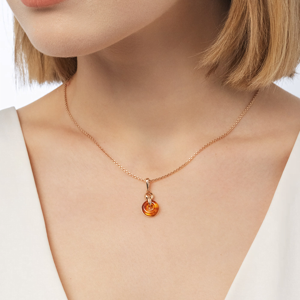 Подвеска из красного золота с янтарём 03-2856-00-271-1110-46