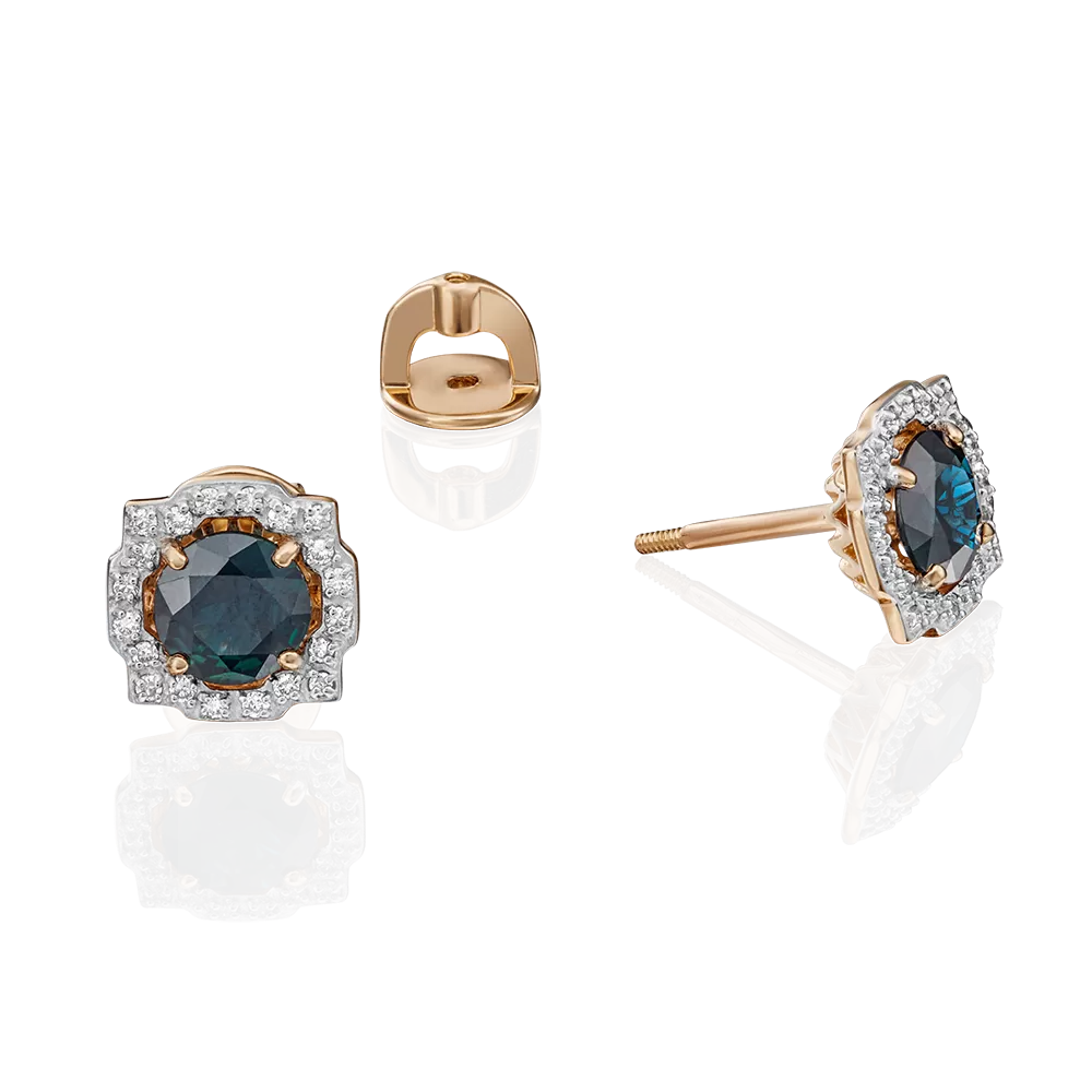 Серьги-пусеты из красного золота с сапфиром и бриллиантами 02-0751-00-105-1110-30