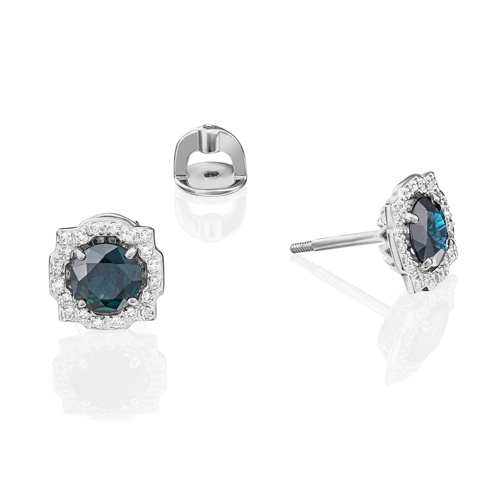 Серьги-пусеты из белого золота с сапфиром и бриллиантами 02-0752-00-105-1120-30
