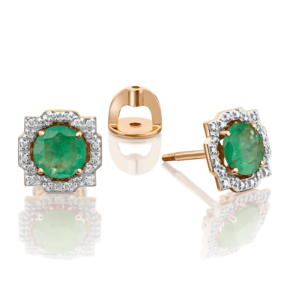 Серьги-пусеты из красного золота с изумрудом и бриллиантами 02-0751-00-106-1110-30