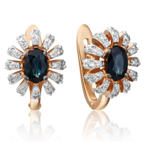 Серьги с английским замком из красного золота с сапфиром и бриллиантами 02-0755-00-105-1110-30