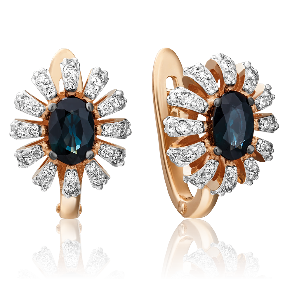 Серьги с английским замком из красного золота с сапфиром и бриллиантами 02-0755-00-105-1110-30