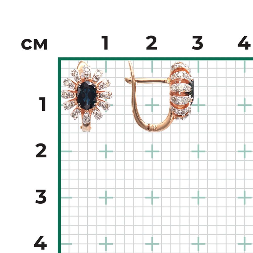 Серьги с английским замком из красного золота с сапфиром и бриллиантами 02-0755-00-105-1110-30